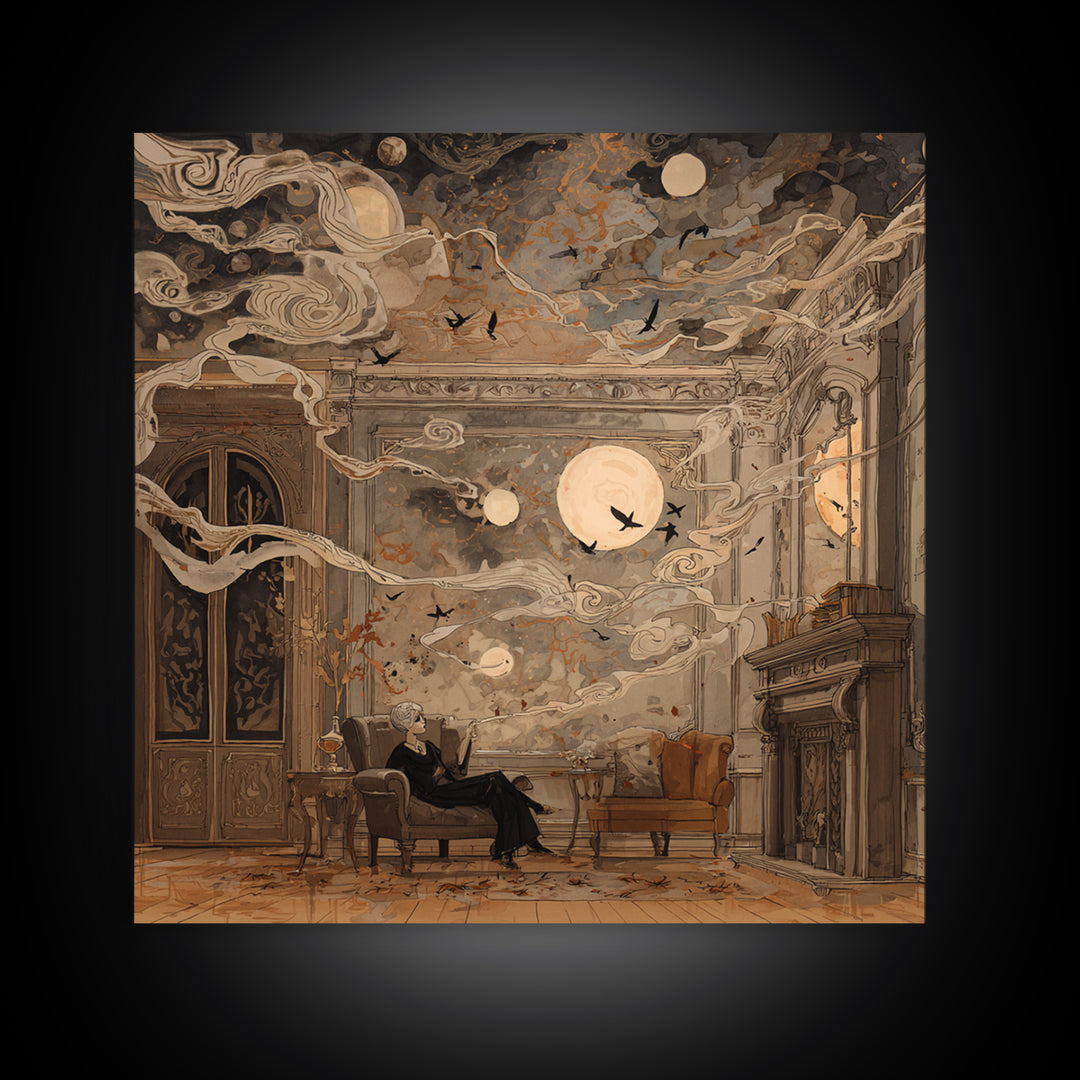 The Spider Queen Parlor - Surreal Celestial Vision, Dark Fantasy Wall Art, Square Wall Art, Canvas Print, Halloween Home Decor