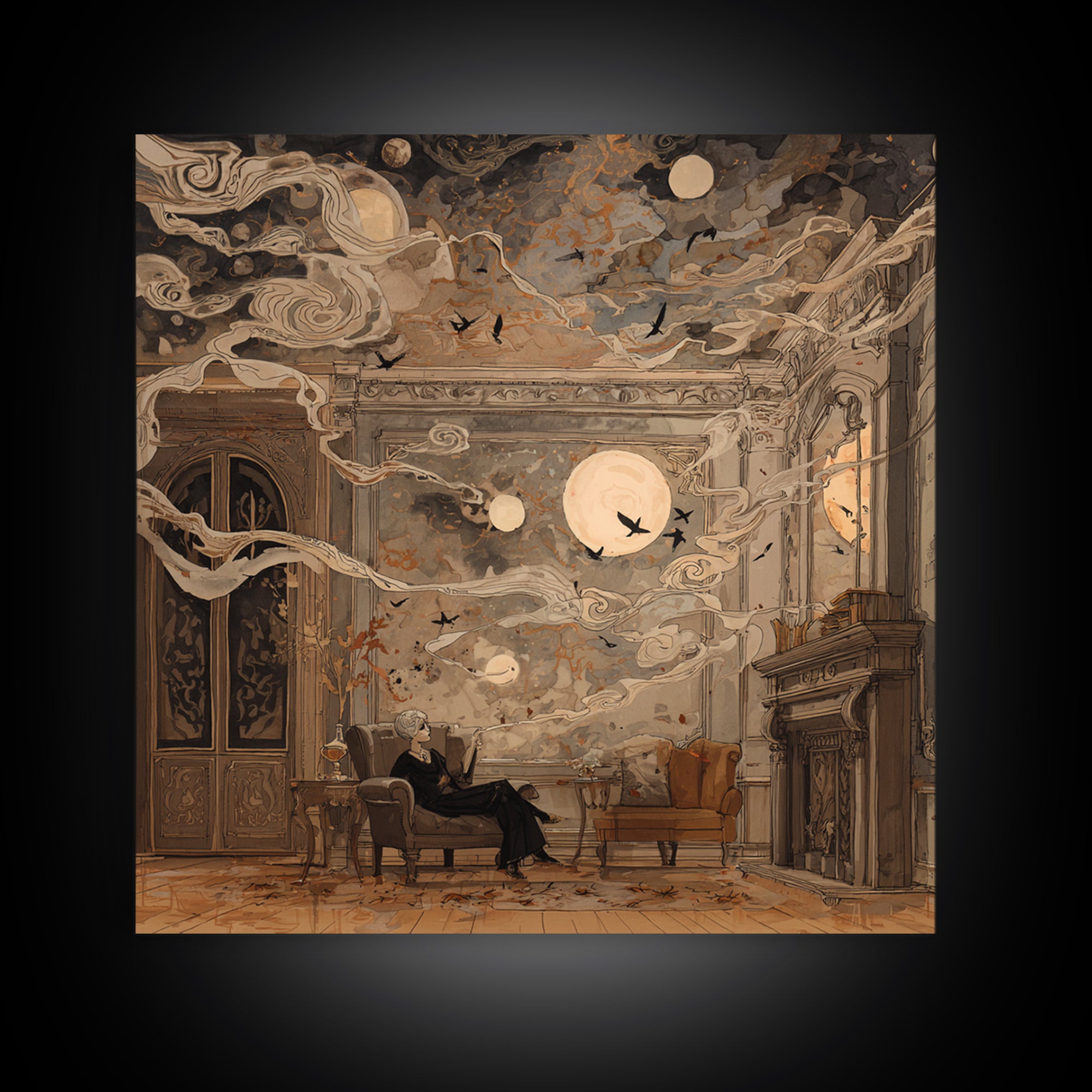 The Spider Queen Parlor - Surreal Celestial Vision, Dark Fantasy Wall Art, Square Wall Art, Canvas Print, Halloween Home Decor