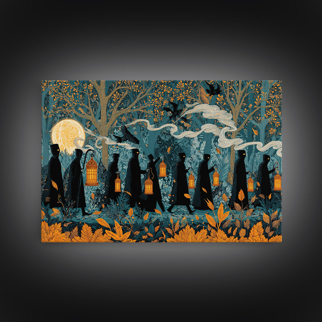The Golden Funeral Procession - Icon Portrait, Halloween Wall Art, Landscape Wall Art, Framed Canvas Print, Halloween Home Decor