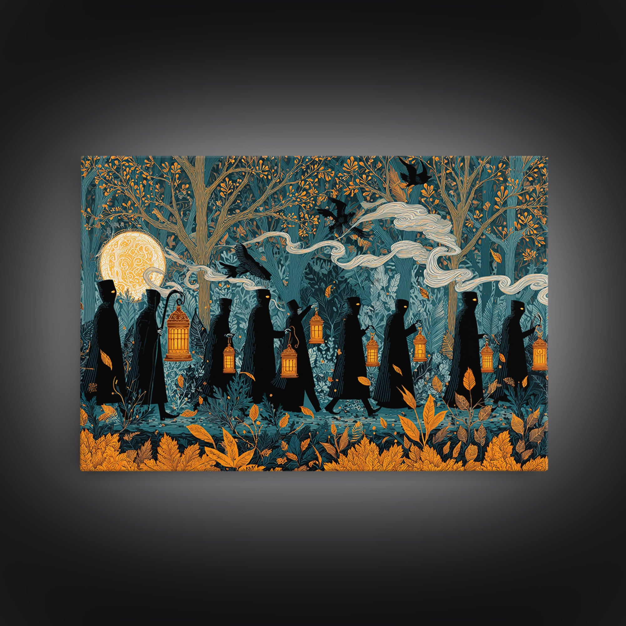 The Golden Funeral Procession - Icon Portrait, Halloween Wall Art, Landscape Wall Art, Framed Canvas Print, Halloween Home Decor