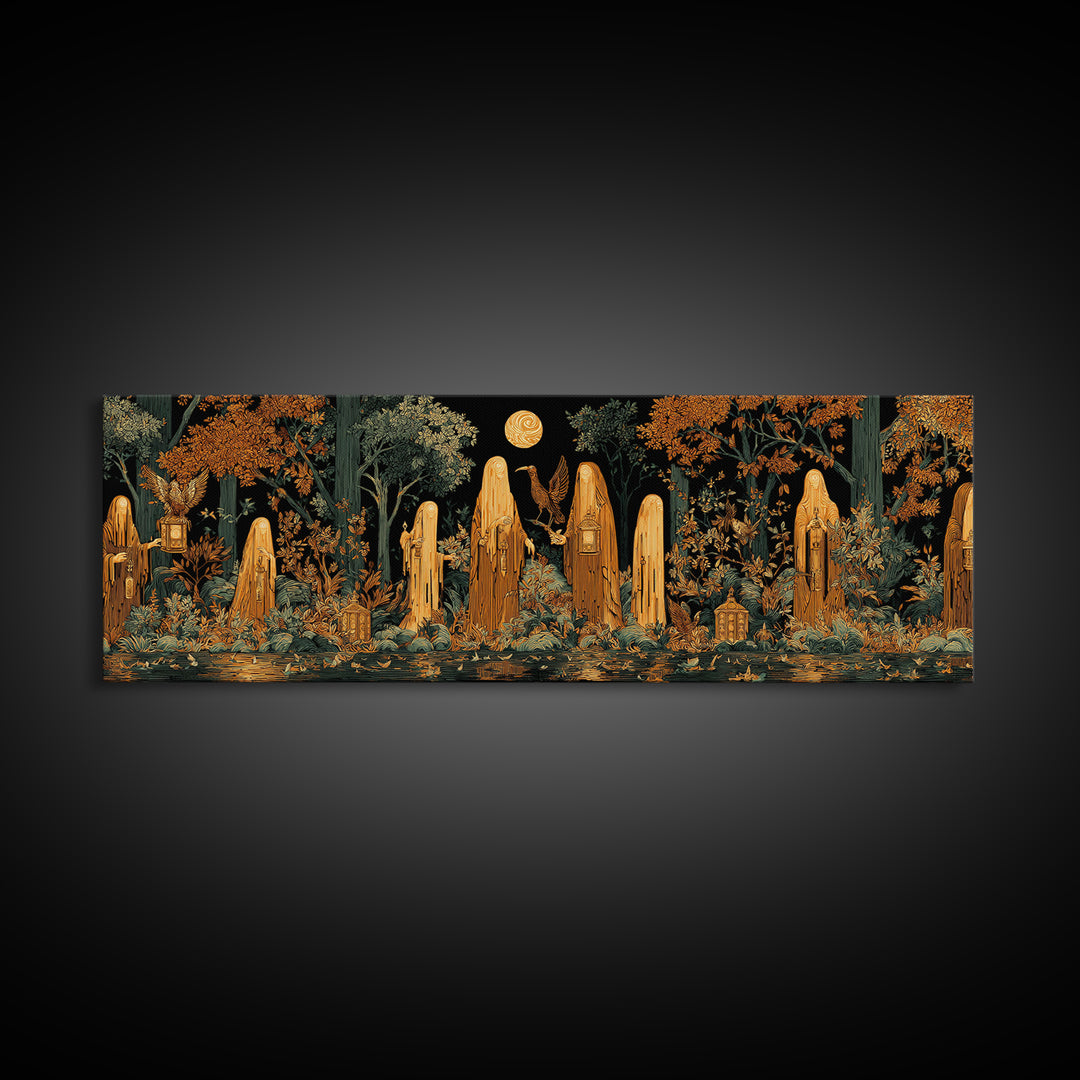 The Golden Funeral Procession - Icon Portrait, Halloween Wall Art, Extra Wide Wall Art, Framed Canvas Print, Halloween Home Decor