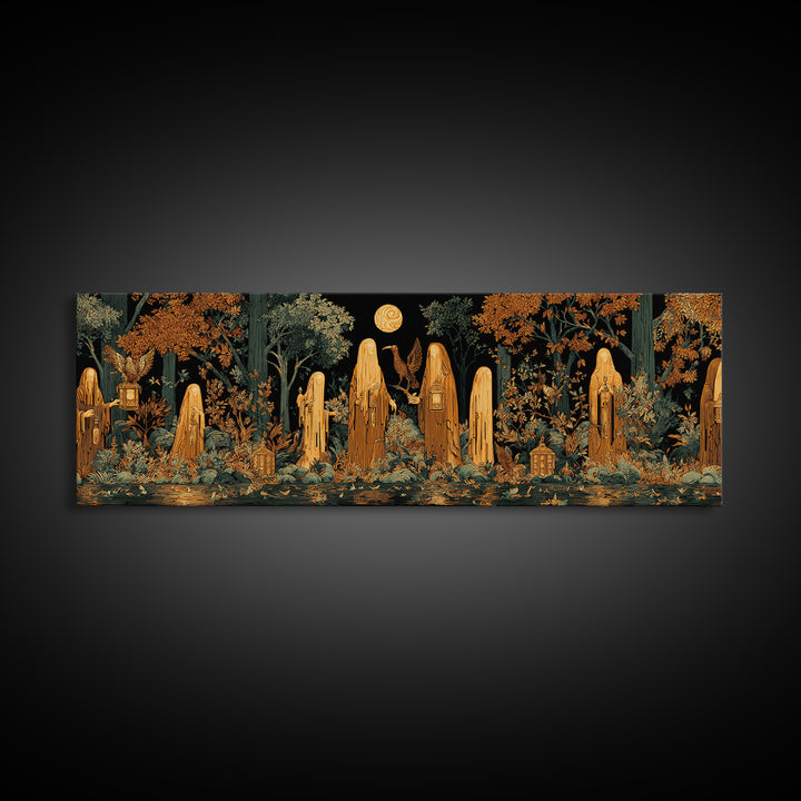 The Golden Funeral Procession - Icon Portrait, Halloween Wall Art, Extra Wide Wall Art, Framed Canvas Print, Halloween Home Decor