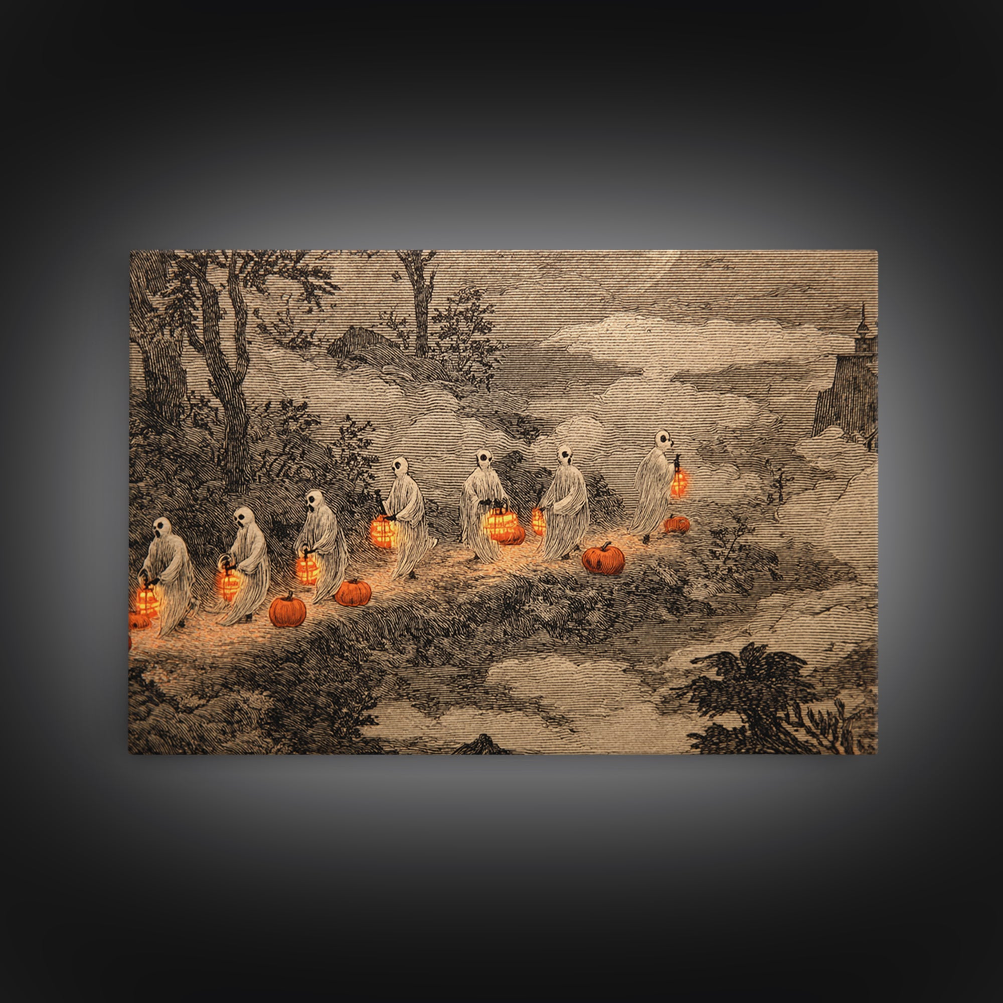 The Golden Funeral Procession - Environmental Panorama, Dark Fantasy Wall Art, Landscape Wall Art, Canvas Print, Halloween Home Decor
