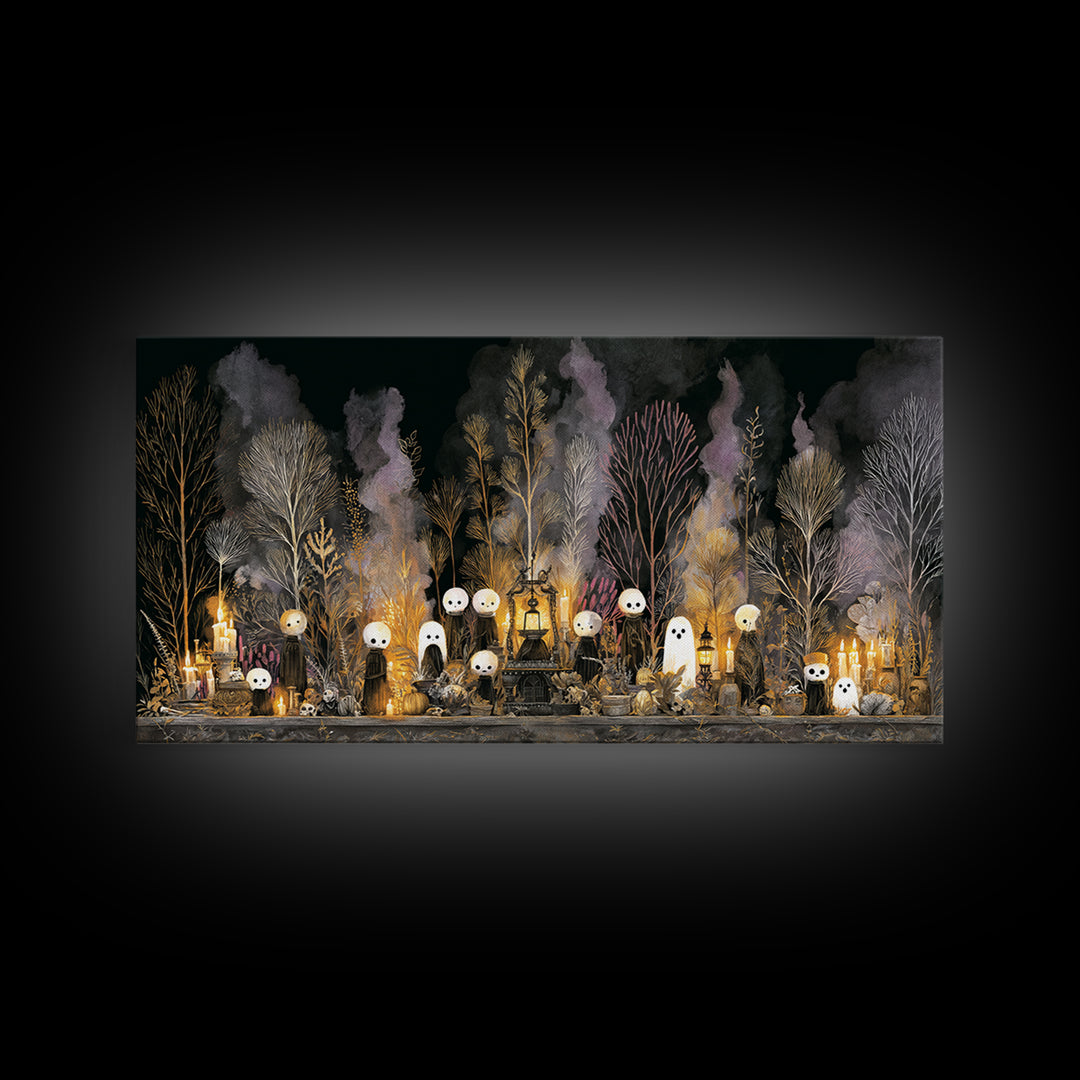 The Golden Funeral Procession - Occult Still Life, Occult Wall Decor, Wide Panoramic Art, Canvas Print, Halloween Home Decor