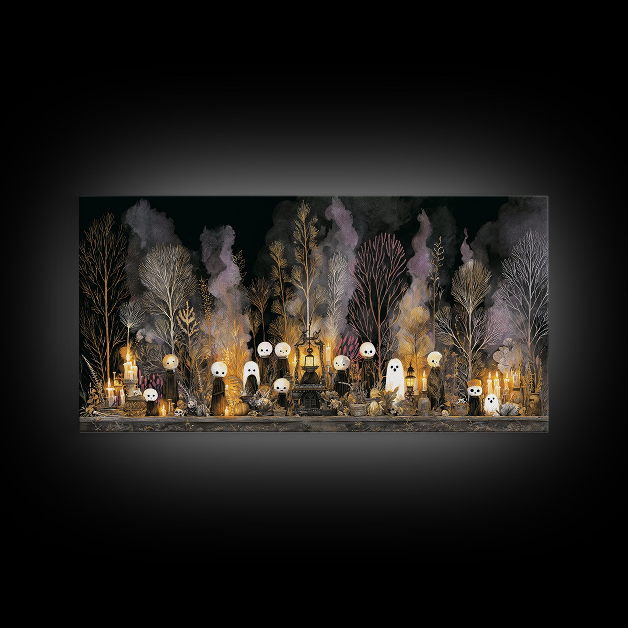 The Golden Funeral Procession - Occult Still Life, Occult Wall Decor, Wide Panoramic Art, Canvas Print, Halloween Home Decor