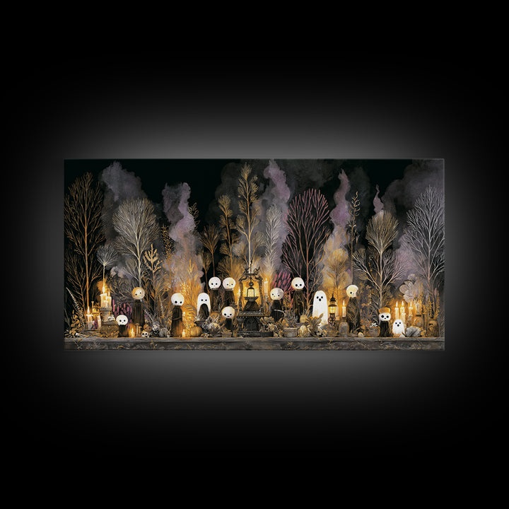 The Golden Funeral Procession - Occult Still Life, Occult Wall Decor, Wide Panoramic Art, Canvas Print, Halloween Home Decor