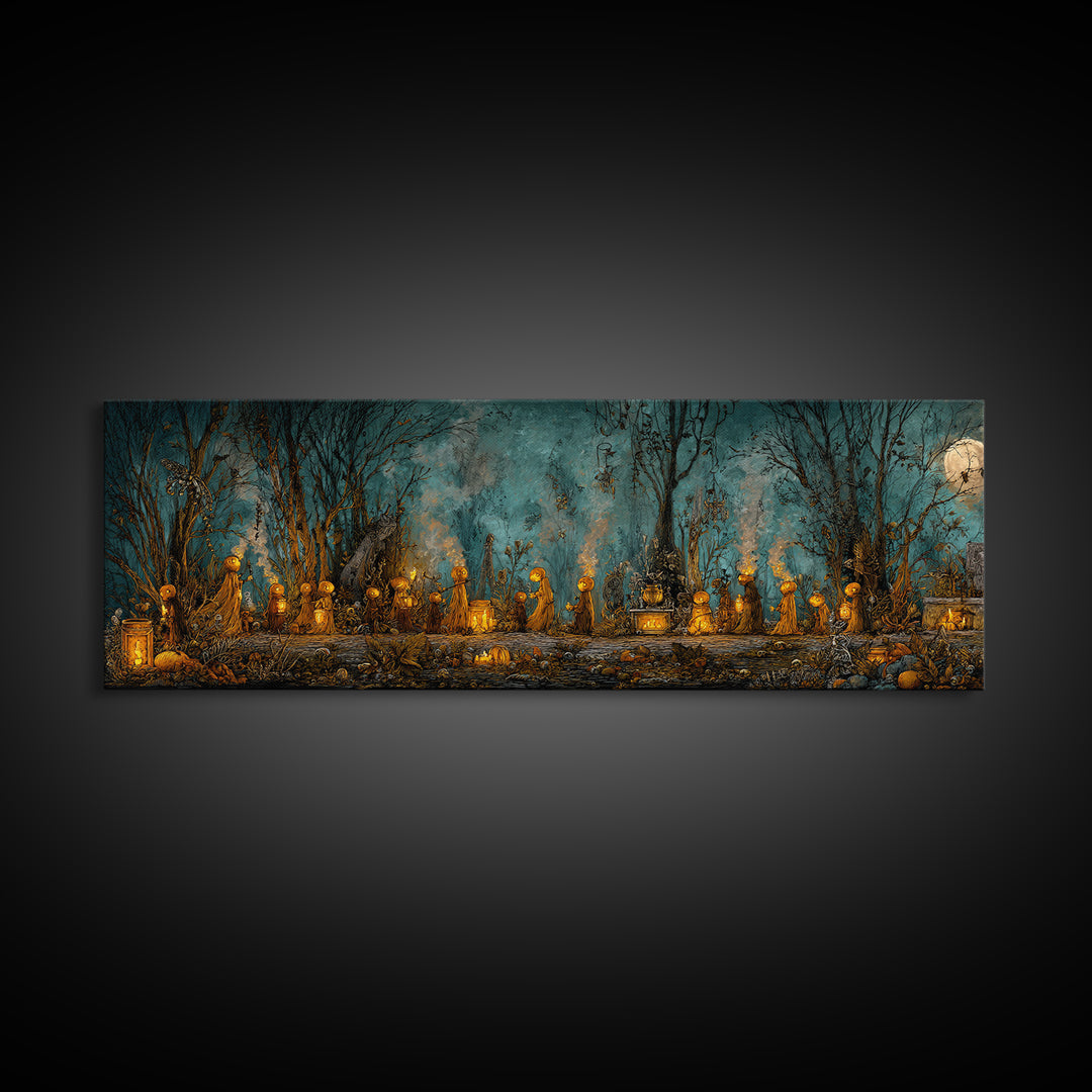 The Golden Funeral Procession - Occult Still Life, Halloween Wall Art, Extra Wide Wall Art, Framed Canvas Print, Halloween Home Decor