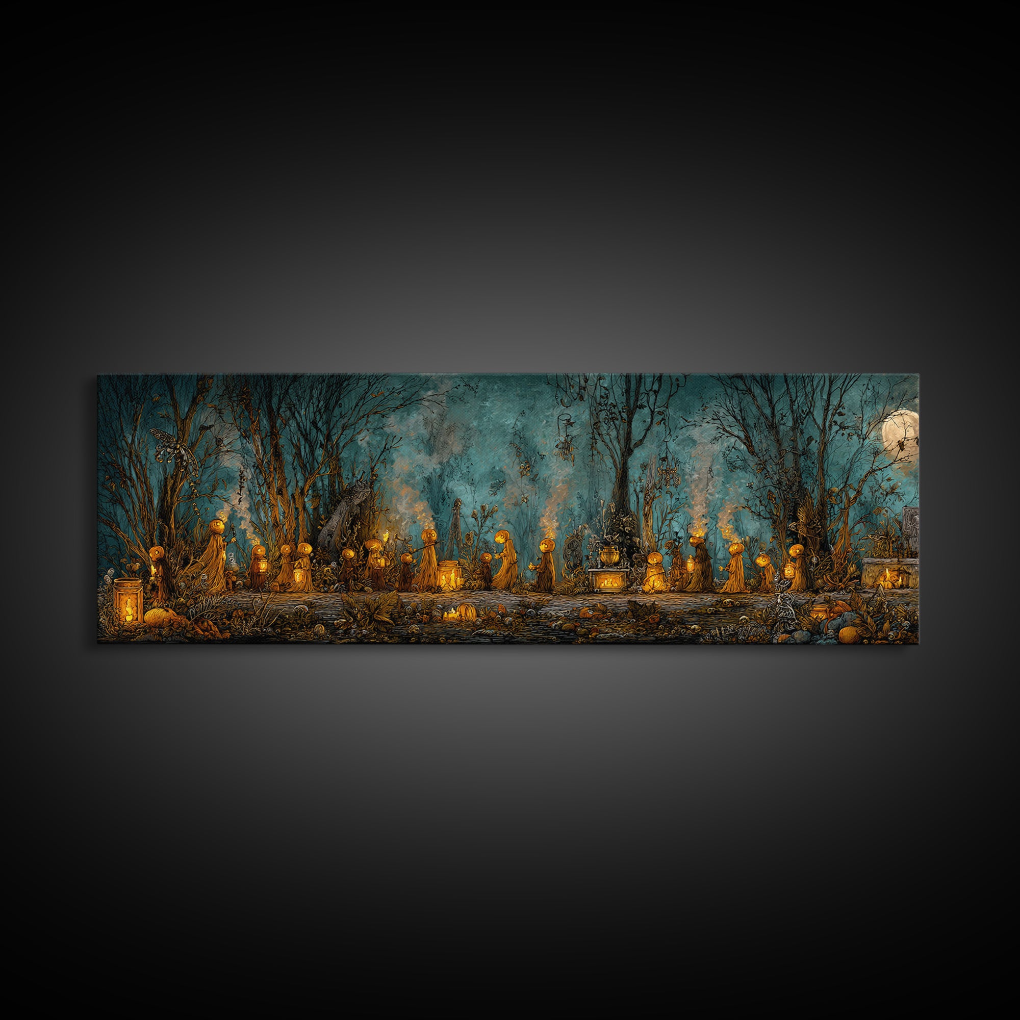 The Golden Funeral Procession - Occult Still Life, Halloween Wall Art, Extra Wide Wall Art, Framed Canvas Print, Halloween Home Decor