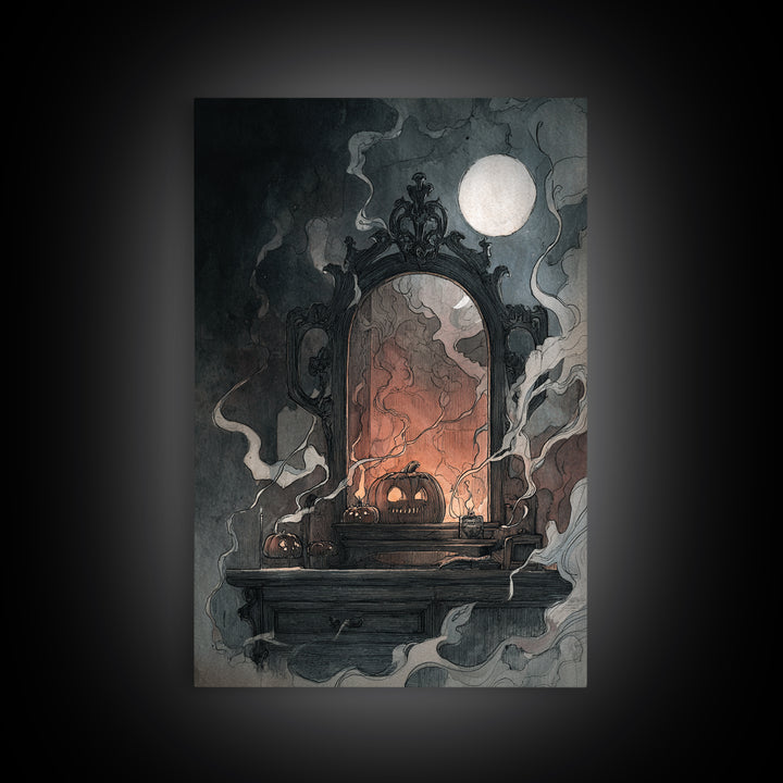 The Monster In The Mirror Cabinet - Icon Portrait, Occult Wall Decor, Vertical Wall Art, Canvas Print, Halloween Home Decor, Gothic Wall Art