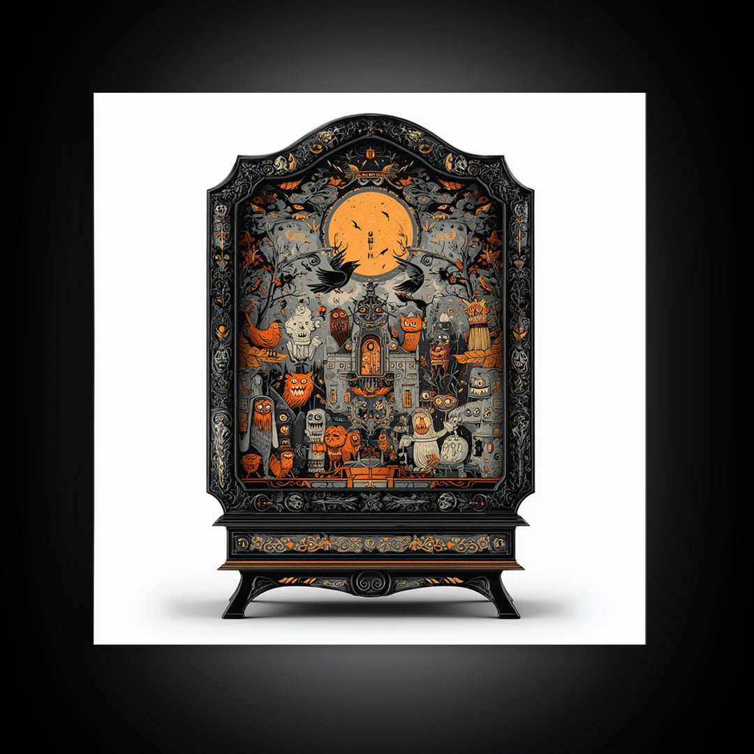 The Monster In The Mirror Cabinet - Icon Portrait, Gothic Home Decor, Square Wall Art, Canvas Print, Halloween Home Decor, Gothic Wall Art
