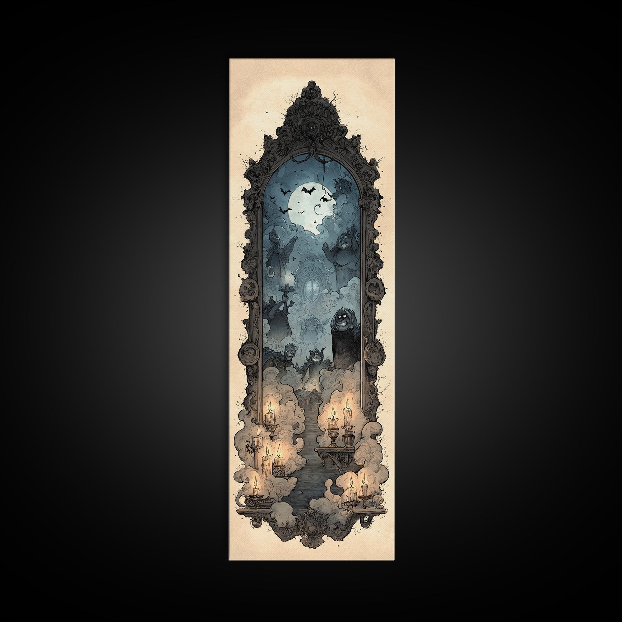 The Monster In The Mirror Cabinet - Icon Portrait, Gothic Home Decor, Tall Narrow Wall Art, Canvas Print, Halloween Home Decor