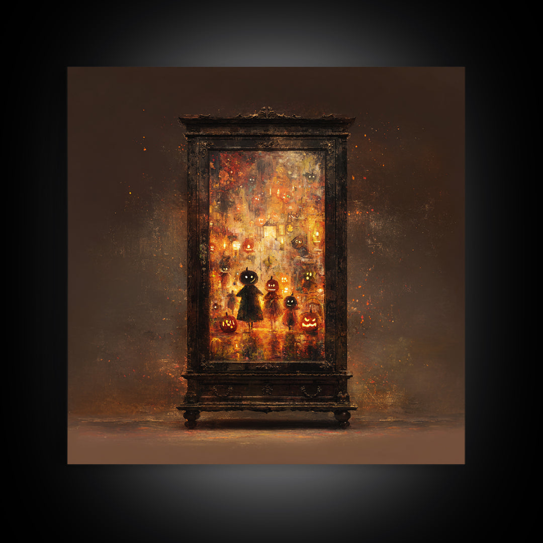 The Monster In The Mirror Cabinet - Procession Scene, Dark Fantasy Wall Art, Square Wall Art, Canvas Print, Halloween Home Decor