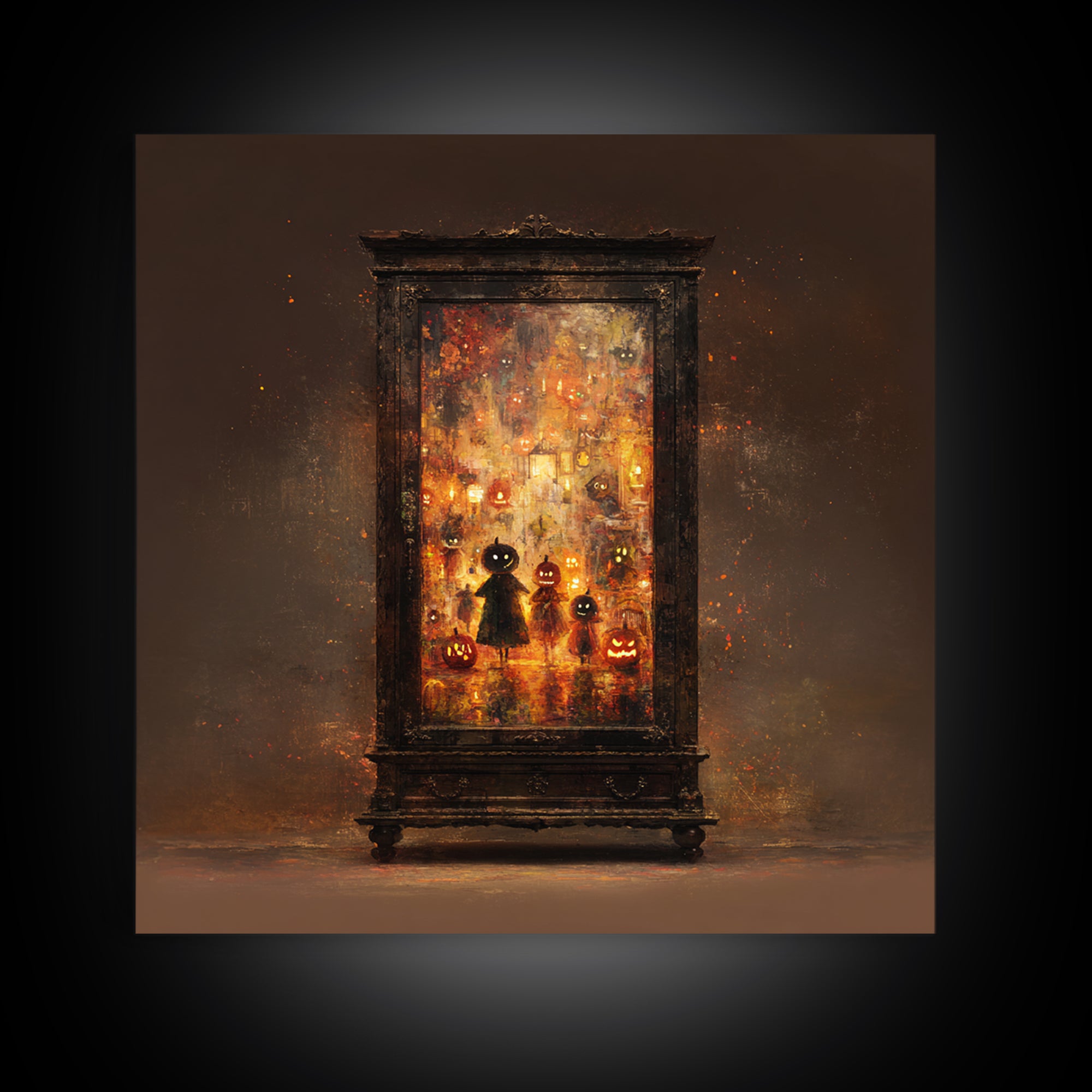 The Monster In The Mirror Cabinet - Procession Scene, Dark Fantasy Wall Art, Square Wall Art, Canvas Print, Halloween Home Decor