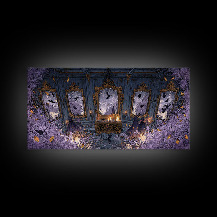 The Monster In The Mirror Cabinet - Procession Scene, Occult Wall Decor, Wide Panoramic Art, Canvas Print, Halloween Home Decor