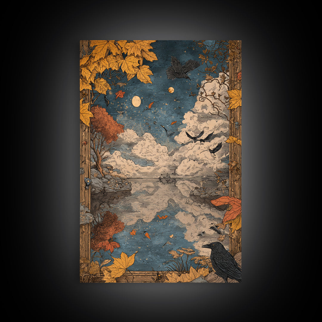 The Monster In The Mirror Cabinet - Surreal Celestial Vision, Spooky Wall Decor, Vertical Wall Art, Framed Canvas Print, Gothic Wall Art