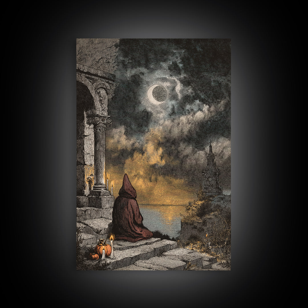 The Dreaming Priest Of The Outer Gate, Cosmic Horror Decor, Vertical Wall Art, Canvas Print, Halloween Home Decor, Gothic Wall Art