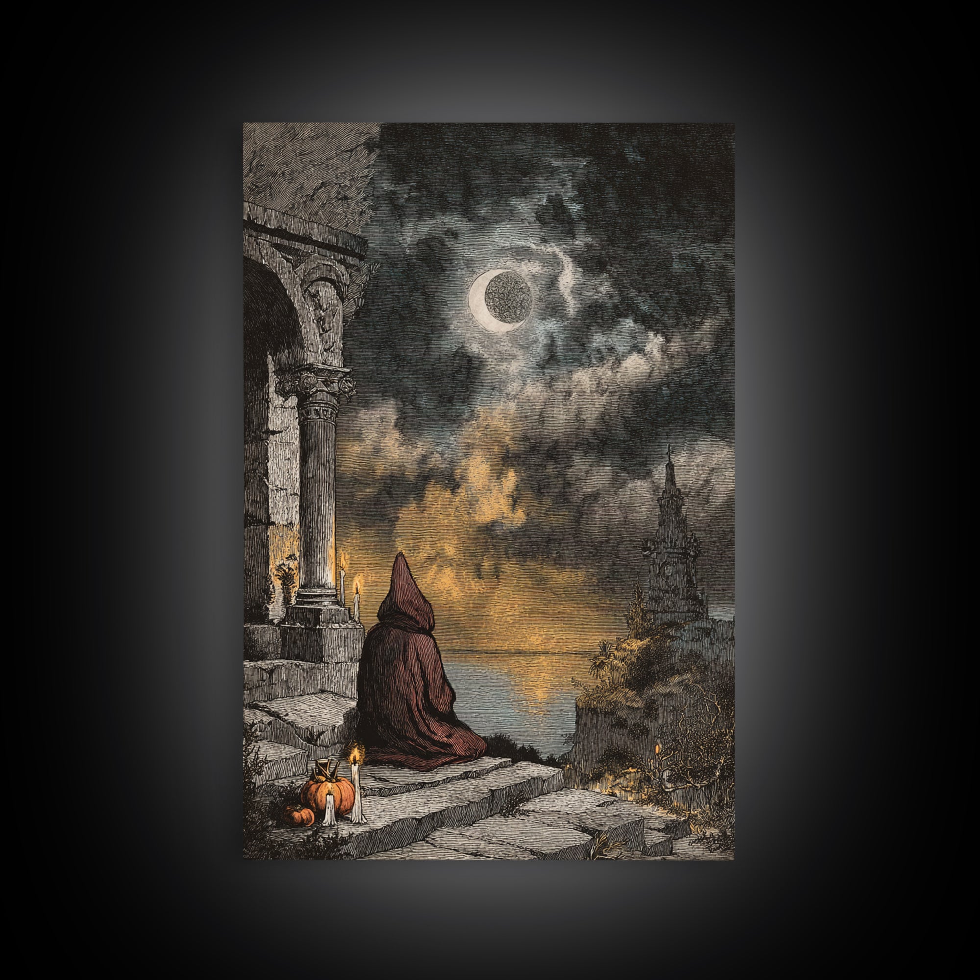 The Dreaming Priest Of The Outer Gate, Cosmic Horror Decor, Vertical Wall Art, Canvas Print, Halloween Home Decor, Gothic Wall Art