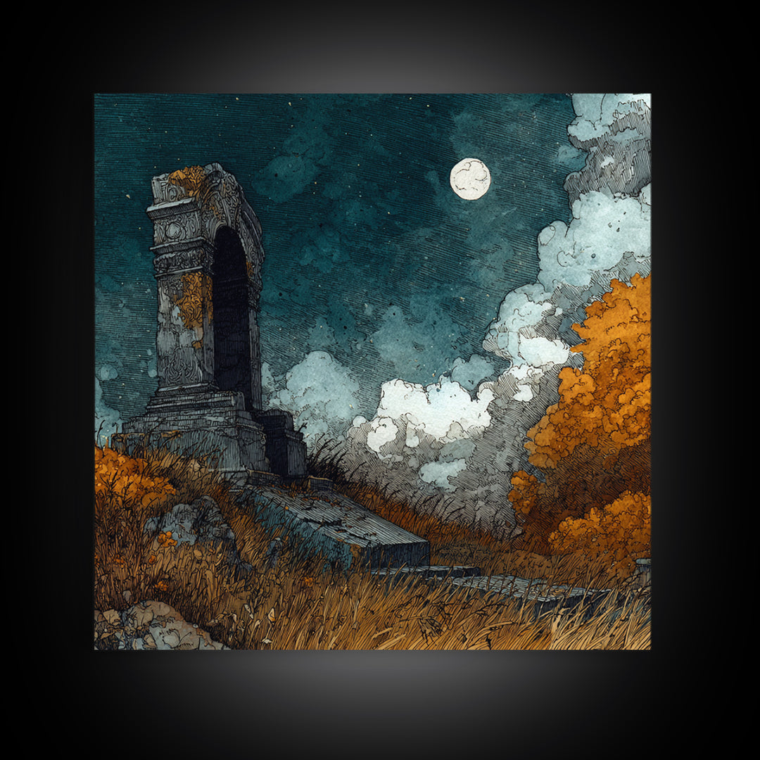 The Dreaming Priest Of The Outer Gate, Eldritch Wall Art, Square Wall Art, Framed Canvas Print, Halloween Home Decor, Gothic Wall Art