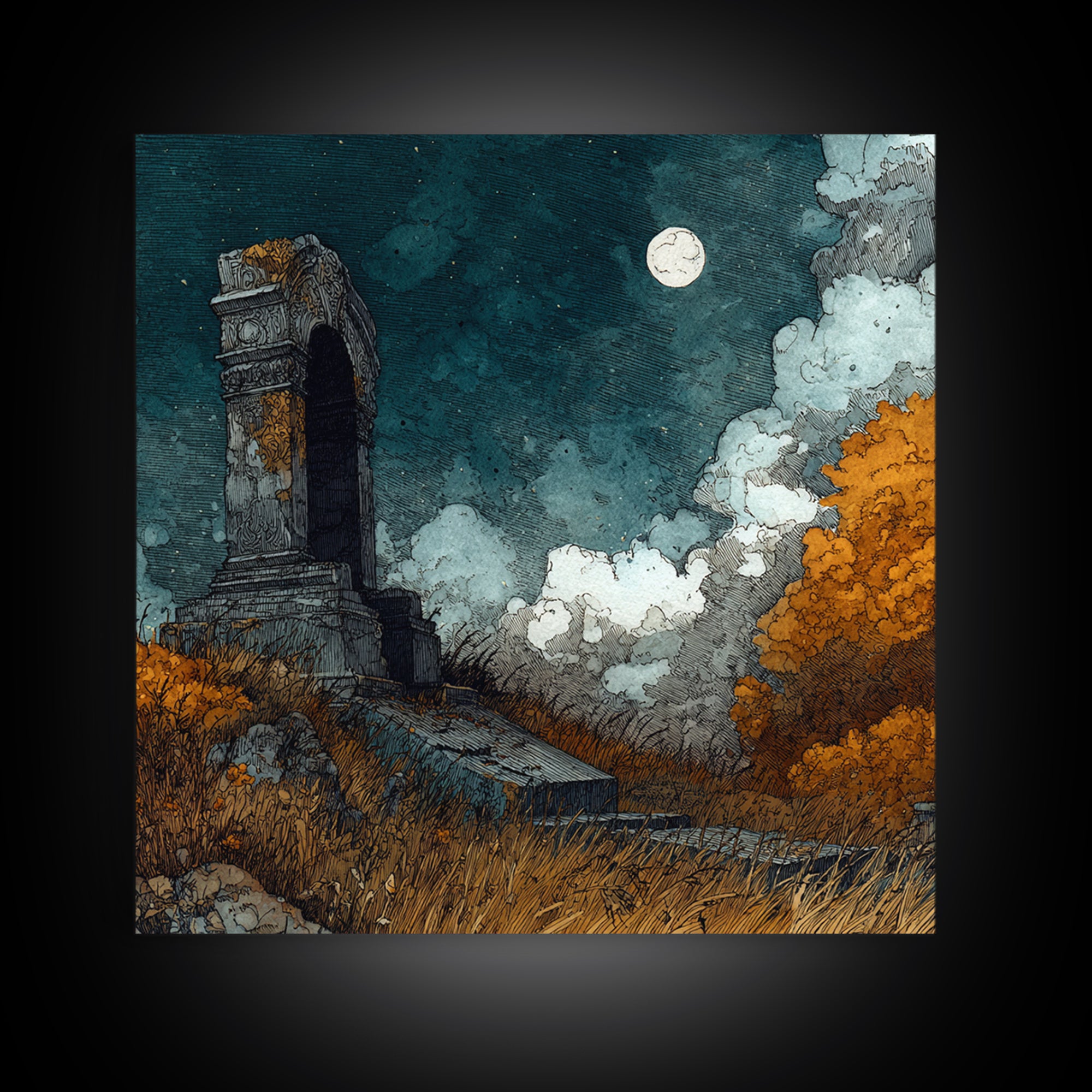 The Dreaming Priest Of The Outer Gate, Eldritch Wall Art, Square Wall Art, Framed Canvas Print, Halloween Home Decor, Gothic Wall Art