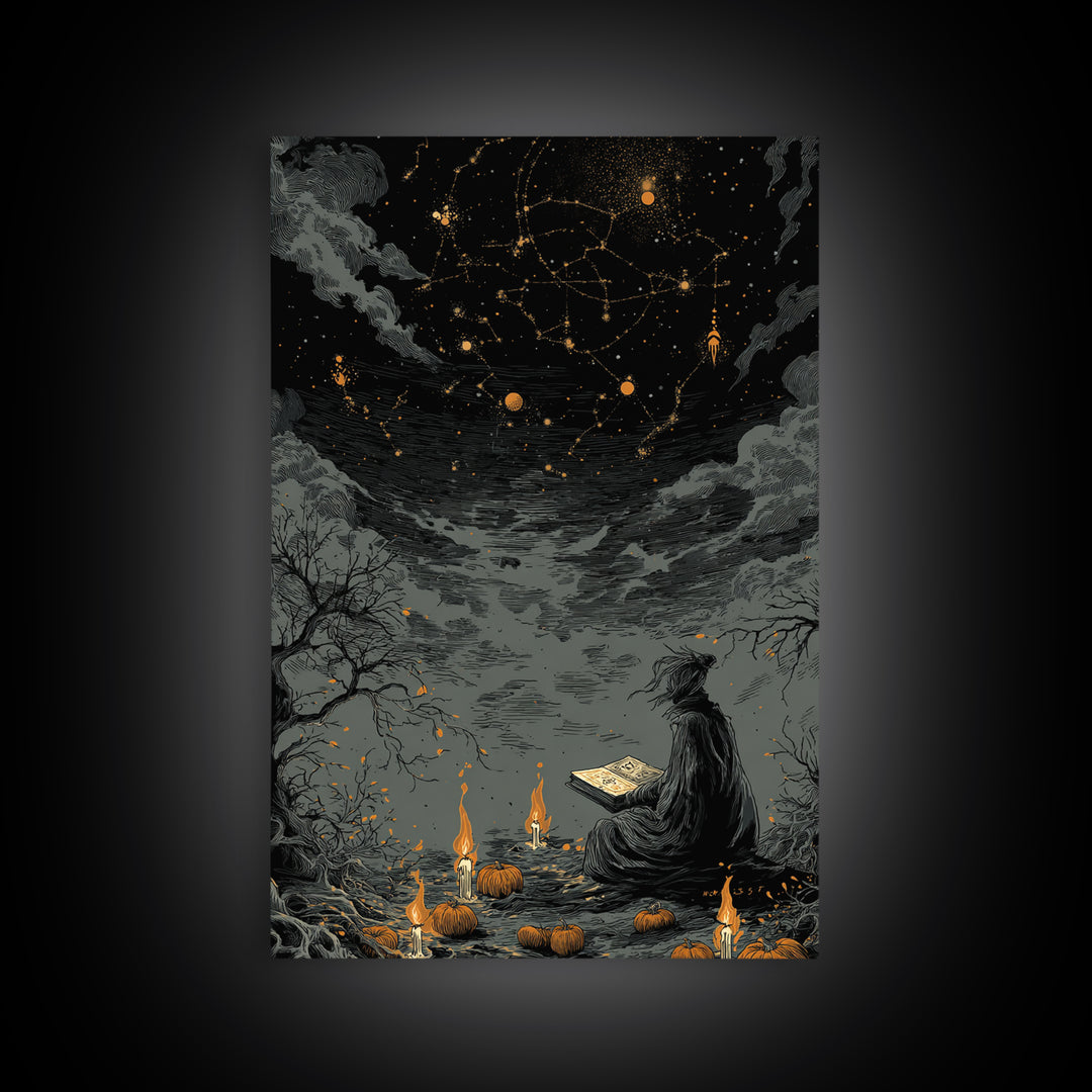 The Librarian Of Forbidden Tides, Dark Fantasy Wall Art, Vertical Wall Art, Framed Canvas Print, Halloween Home Decor, Gothic Wall Art