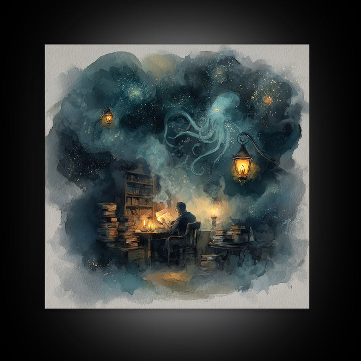 The Librarian Of Forbidden Tides, Spooky Wall Decor, Square Wall Art, Canvas Print, Halloween Home Decor, Gothic Wall Art, Horror Wall Art