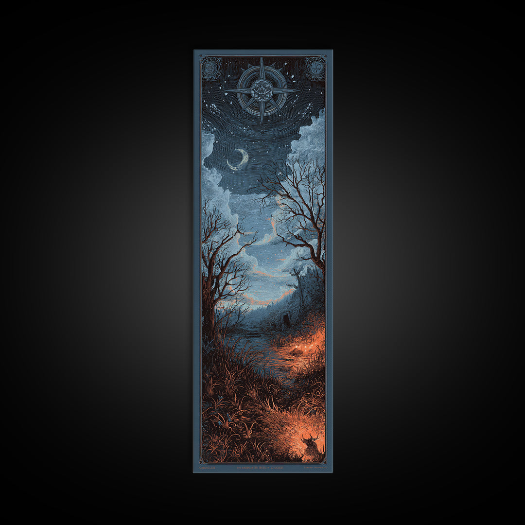 The Librarian Of Forbidden Tides, Occult Wall Decor, Tall Narrow Wall Art, Canvas Print, Halloween Home Decor, Gothic Wall Art