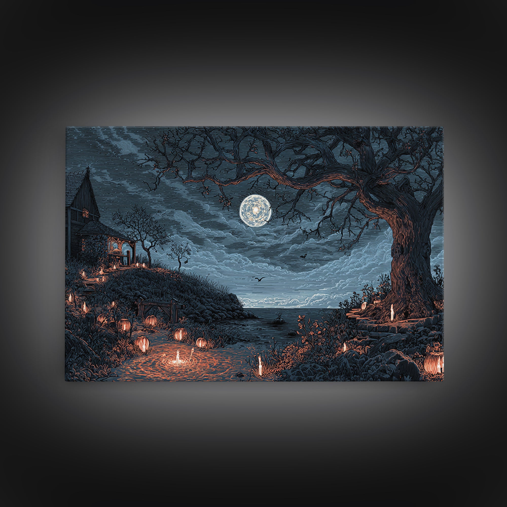 The Star-Seer Of Black Dunwich, Halloween Wall Art, Landscape Wall Art, Framed Canvas Print, Halloween Home Decor, Gothic Wall Art