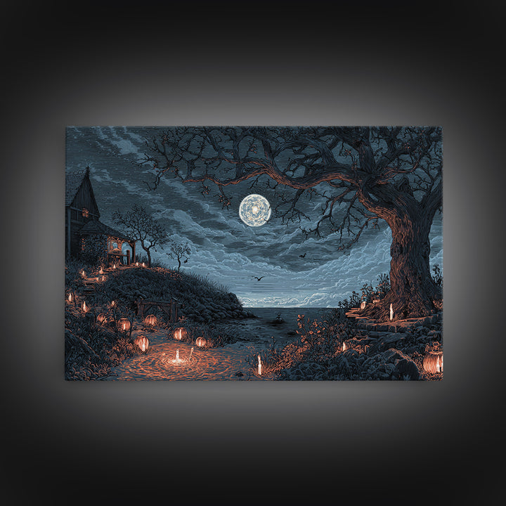 The Star-Seer Of Black Dunwich, Halloween Wall Art, Landscape Wall Art, Framed Canvas Print, Halloween Home Decor, Gothic Wall Art