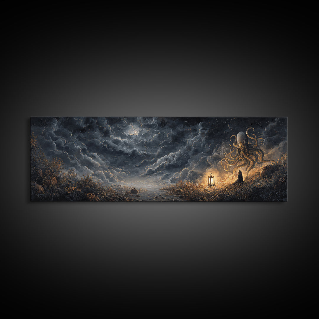 The Watcher In The Coral Throne, Gothic Home Decor, Extra Wide Wall Art, Canvas Print, Halloween Home Decor, Gothic Wall Art