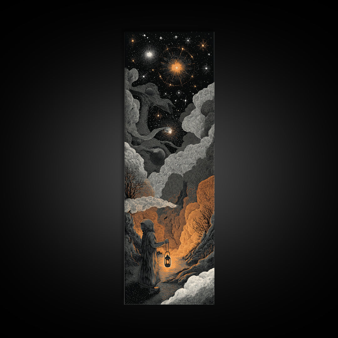 The Astronomer Of The Hollow Sky, Halloween Wall Art, Tall Narrow Wall Art, Canvas Print, Halloween Home Decor, Gothic Wall Art