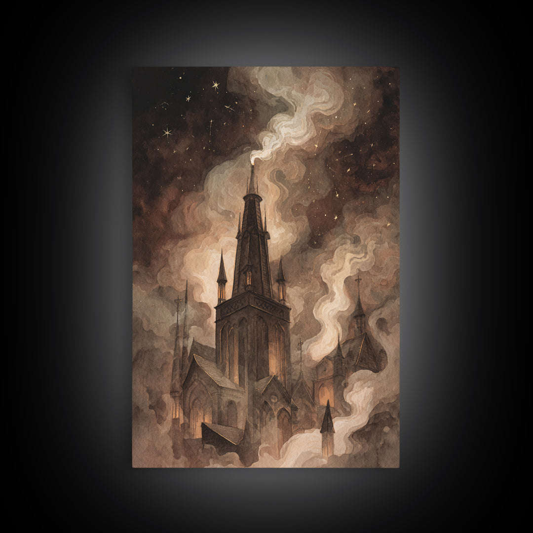 The Bellringer Of The Sunken Cathedral, Eldritch Wall Art, Vertical Wall Art, Framed Canvas Print, Halloween Home Decor, Gothic Wall Art