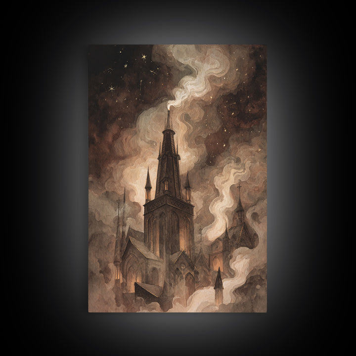 The Bellringer Of The Sunken Cathedral, Eldritch Wall Art, Vertical Wall Art, Framed Canvas Print, Halloween Home Decor, Gothic Wall Art