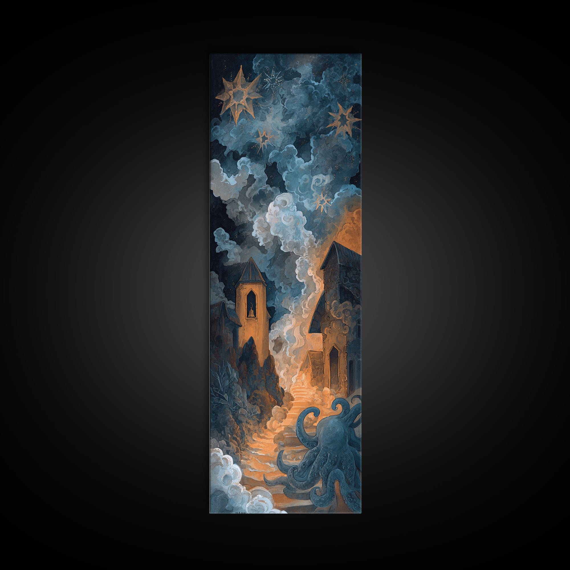 The Bellringer Of The Sunken Cathedral, Dark Fantasy Wall Art, Tall Narrow Wall Art, Framed Canvas Print, Halloween Home Decor