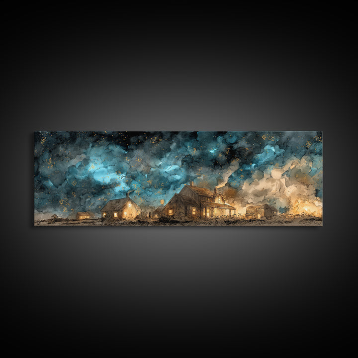 The Crawler Beneath The Floor Of Stars, Cosmic Horror Decor, Extra Wide Wall Art, Canvas Print, Halloween Home Decor, Gothic Wall Art