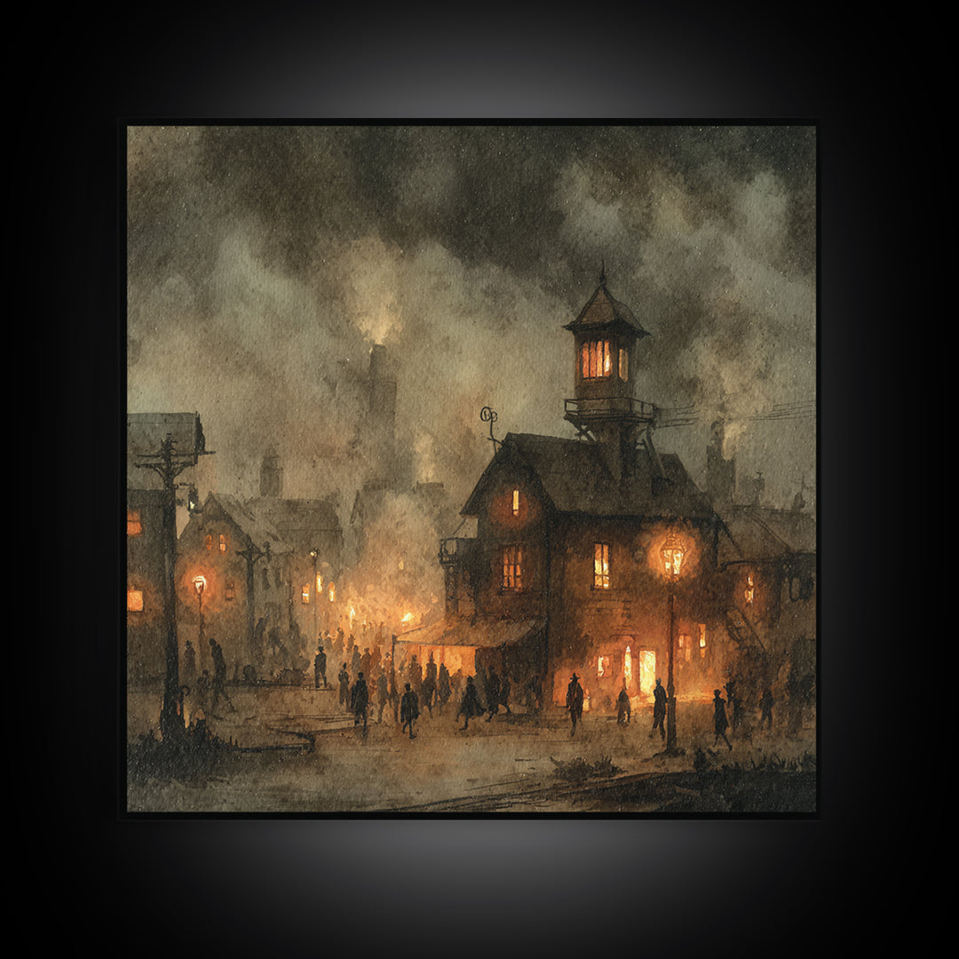 The Innsmouth Lantern Procession, Occult Wall Decor, Square Wall Art, Framed Canvas Print, Halloween Home Decor, Gothic Wall Art