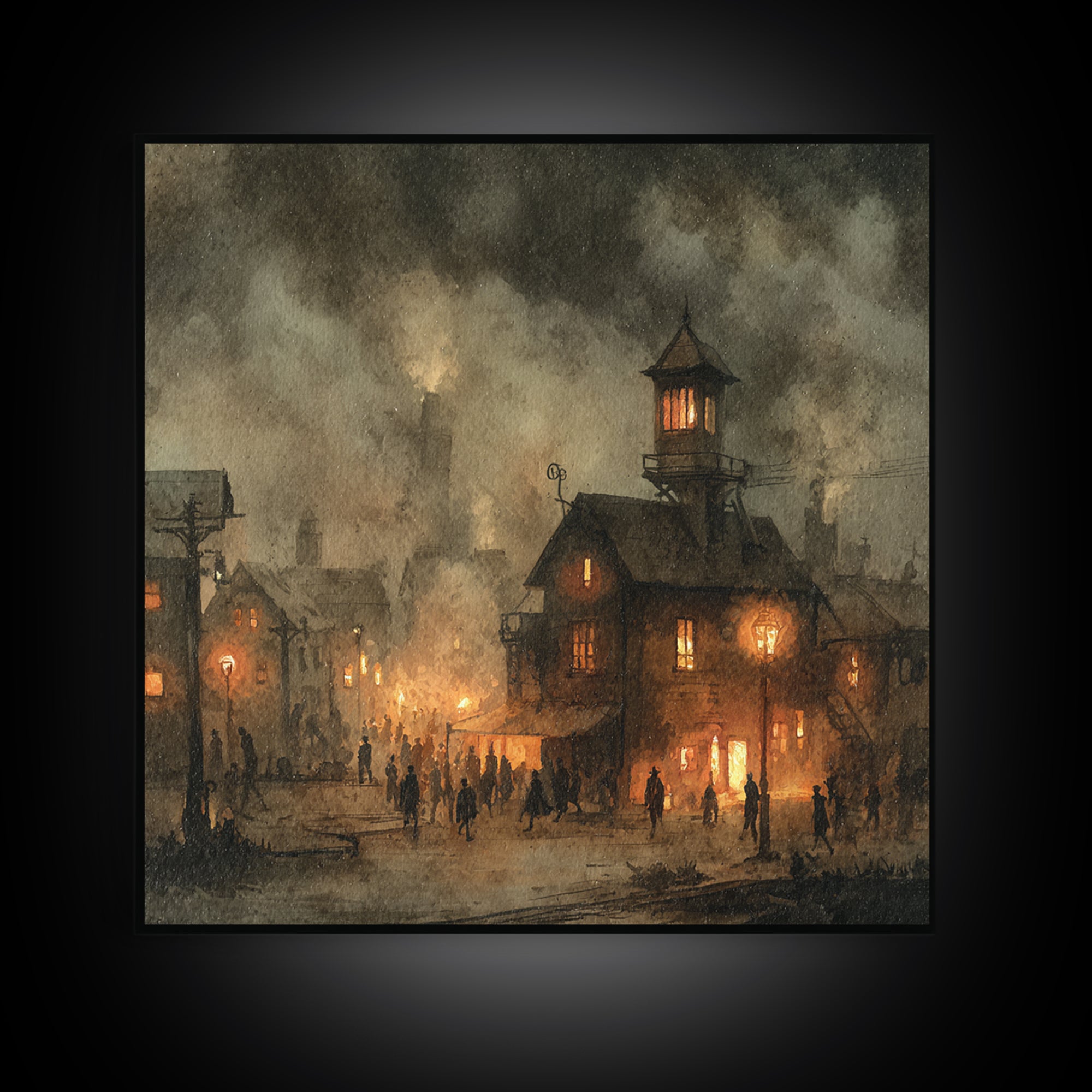 The Innsmouth Lantern Procession, Occult Wall Decor, Square Wall Art, Framed Canvas Print, Halloween Home Decor, Gothic Wall Art