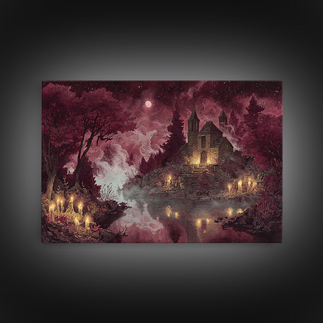 The Mapmaker Of Impossible Shores, Cosmic Horror Decor, Landscape Wall Art, Framed Canvas Print, Halloween Home Decor, Gothic Wall Art