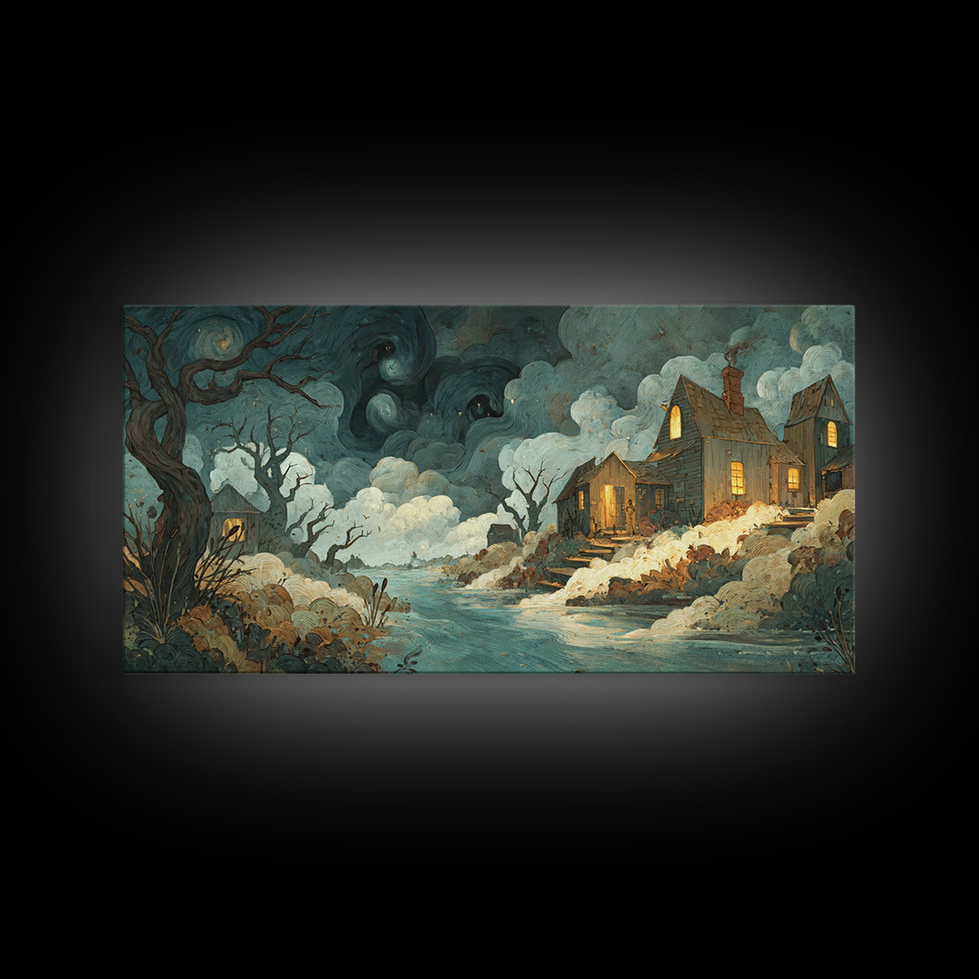 The Mapmaker Of Impossible Shores, Spooky Wall Decor, Wide Panoramic Art, Canvas Print, Halloween Home Decor, Gothic Wall Art
