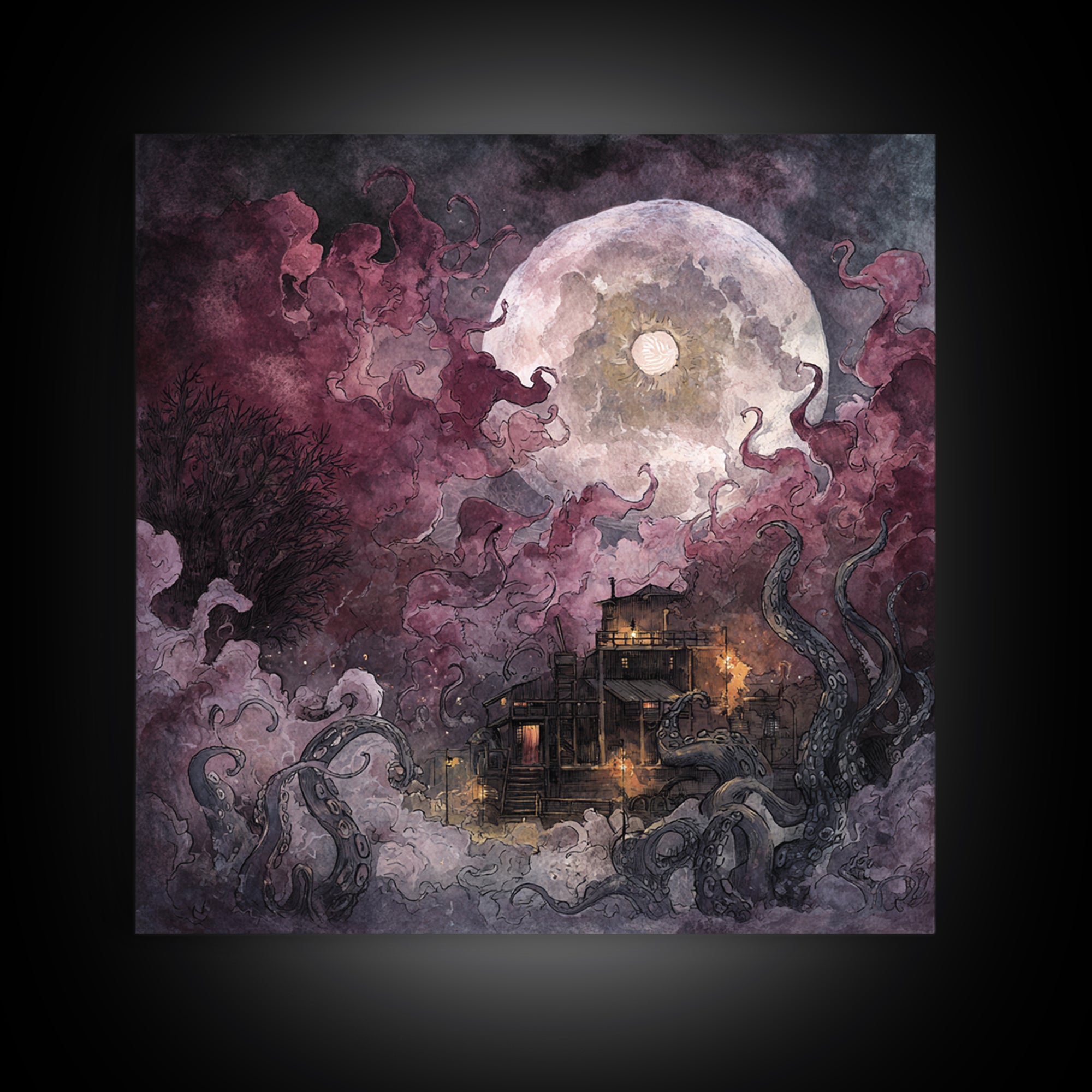The Keeper Of The Black Reef Key, Lovecraftian Wall Art, Square Wall Art, Canvas Print, Halloween Home Decor, Gothic Wall Art