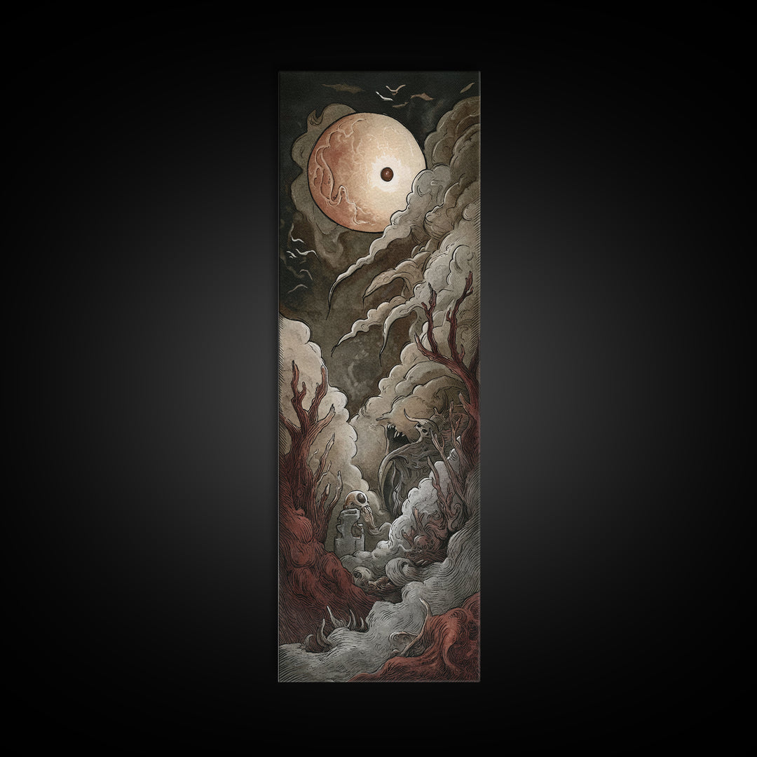 The Keeper Of The Black Reef Key, Cosmic Horror Decor, Tall Narrow Wall Art, Canvas Print, Halloween Home Decor, Gothic Wall Art
