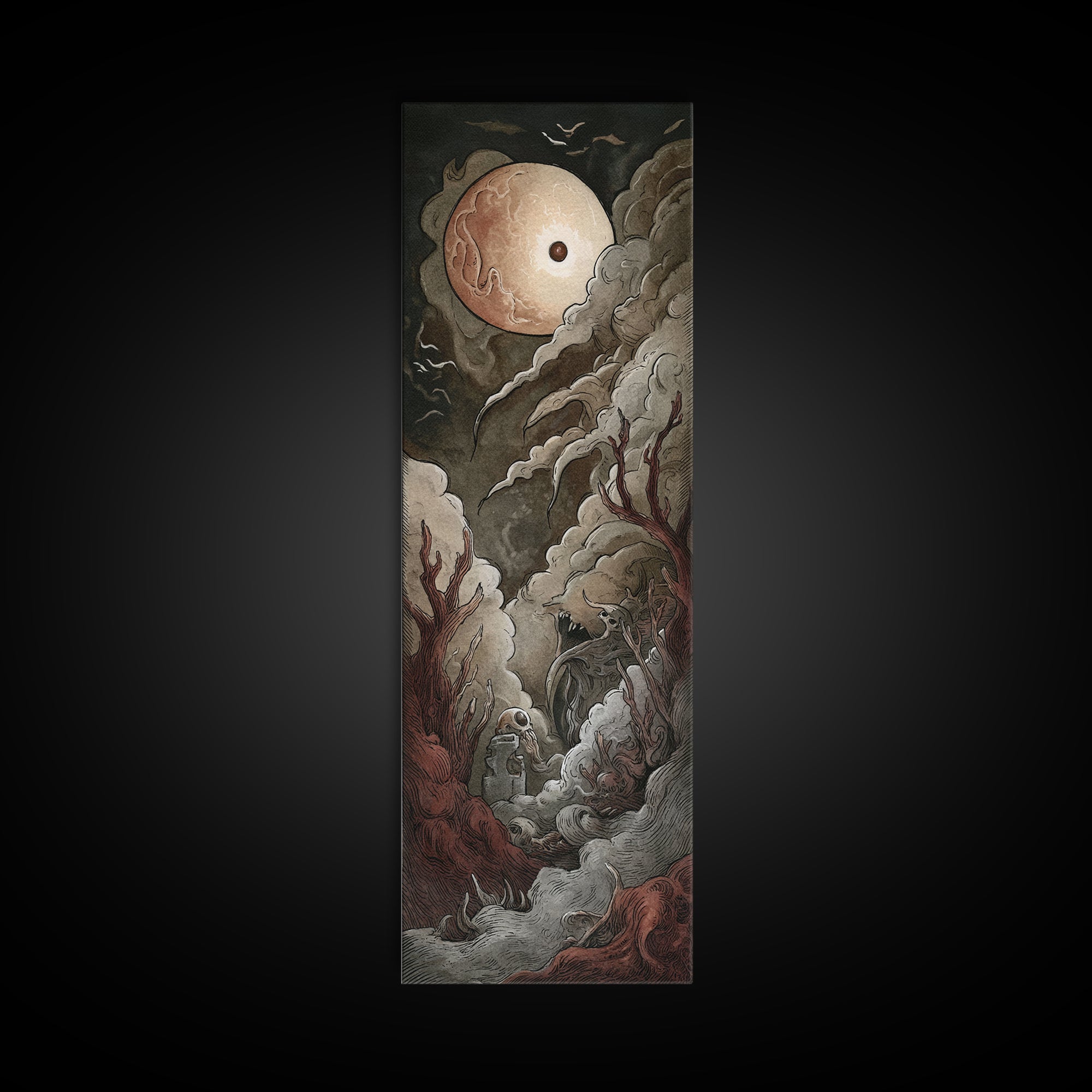 The Keeper Of The Black Reef Key, Cosmic Horror Decor, Tall Narrow Wall Art, Canvas Print, Halloween Home Decor, Gothic Wall Art