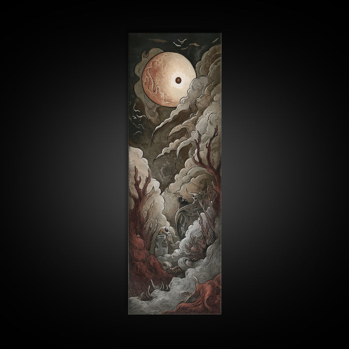 The Keeper Of The Black Reef Key, Cosmic Horror Decor, Tall Narrow Wall Art, Canvas Print, Halloween Home Decor, Gothic Wall Art