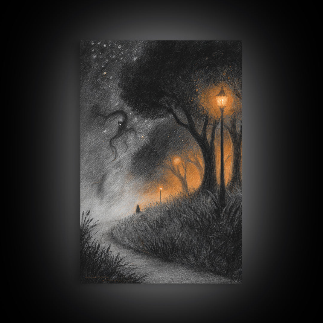The Widow Of The Whispering Comet, Lovecraftian Wall Art, Vertical Wall Art, Framed Canvas Print, Halloween Home Decor, Gothic Wall Art