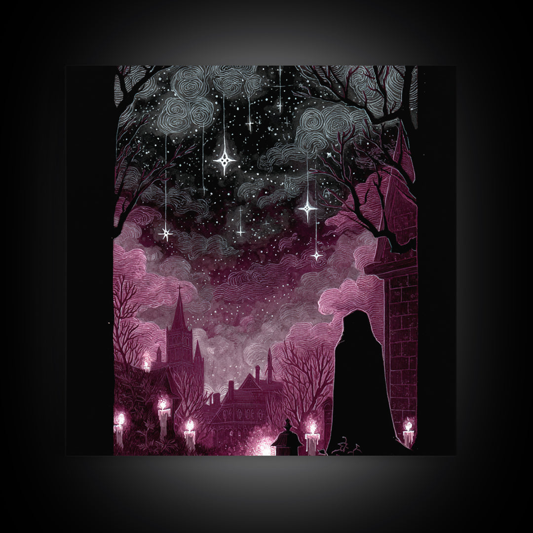The Widow Of The Whispering Comet, Dark Fantasy Wall Art, Square Wall Art, Framed Canvas Print, Halloween Home Decor, Gothic Wall Art