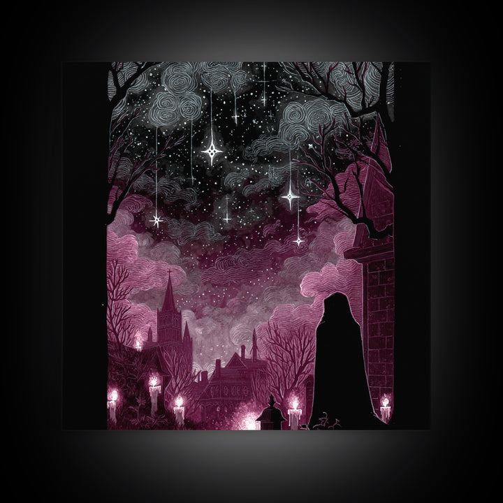The Widow Of The Whispering Comet, Dark Fantasy Wall Art, Square Wall Art, Framed Canvas Print, Halloween Home Decor, Gothic Wall Art