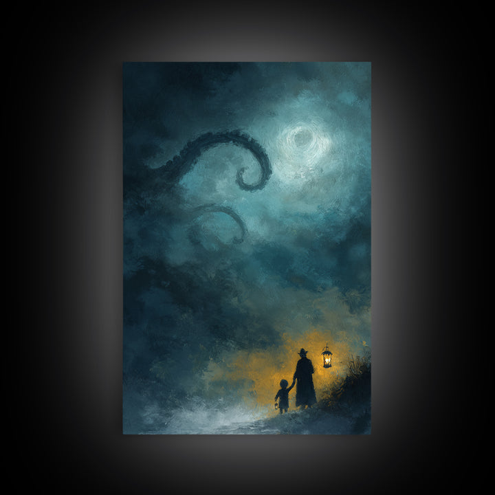The Child Who Caught A Moon-Spawn, Occult Wall Decor, Vertical Wall Art, Canvas Print, Halloween Home Decor, Gothic Wall Art