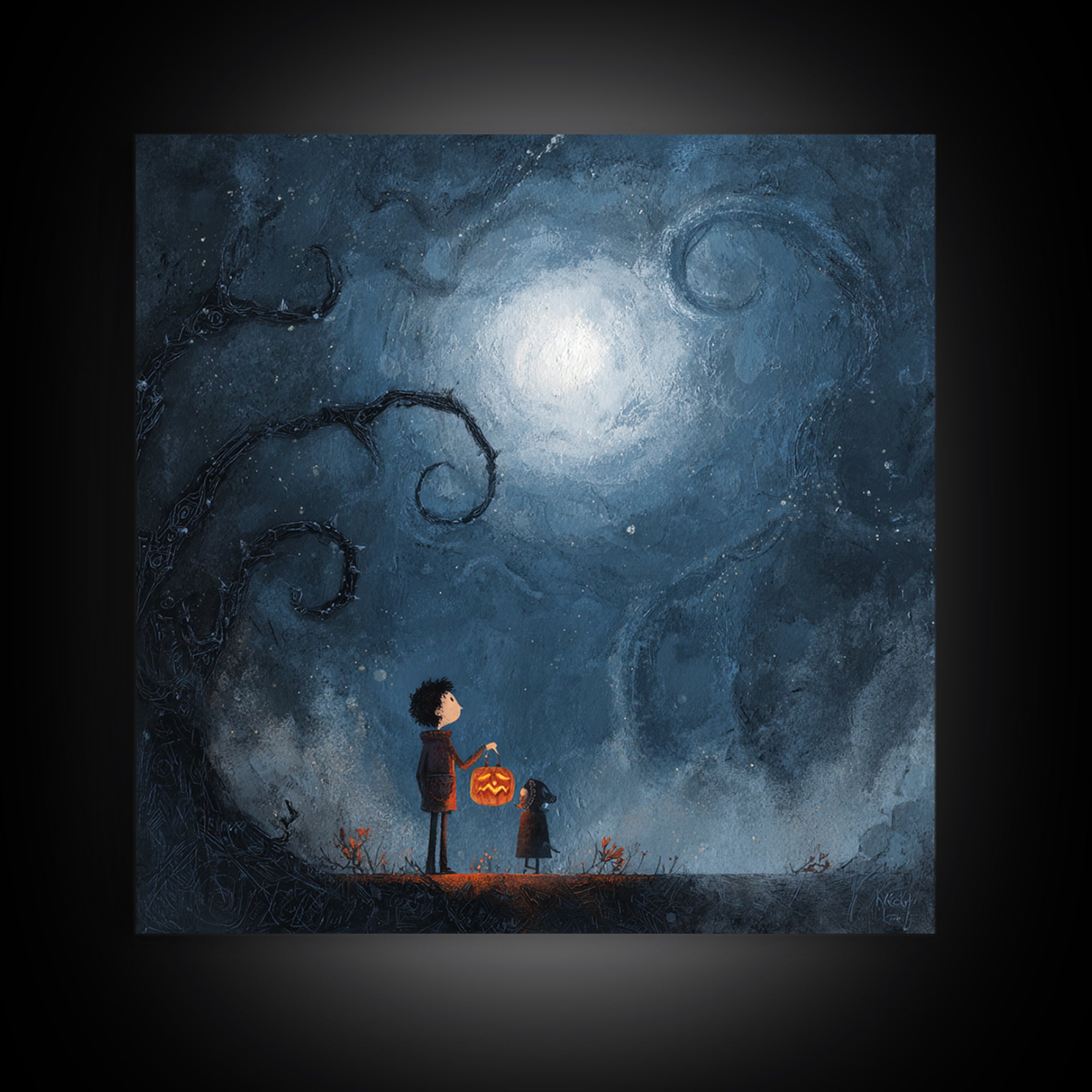 The Child Who Caught A Moon-Spawn, Dark Fantasy Wall Art, Square Wall Art, Canvas Print, Halloween Home Decor, Gothic Wall Art