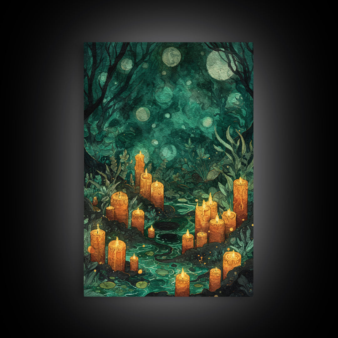 The Oracle Of The Glass Depths, Dark Fantasy Wall Art, Vertical Wall Art, Framed Canvas Print, Halloween Home Decor, Gothic Wall Art