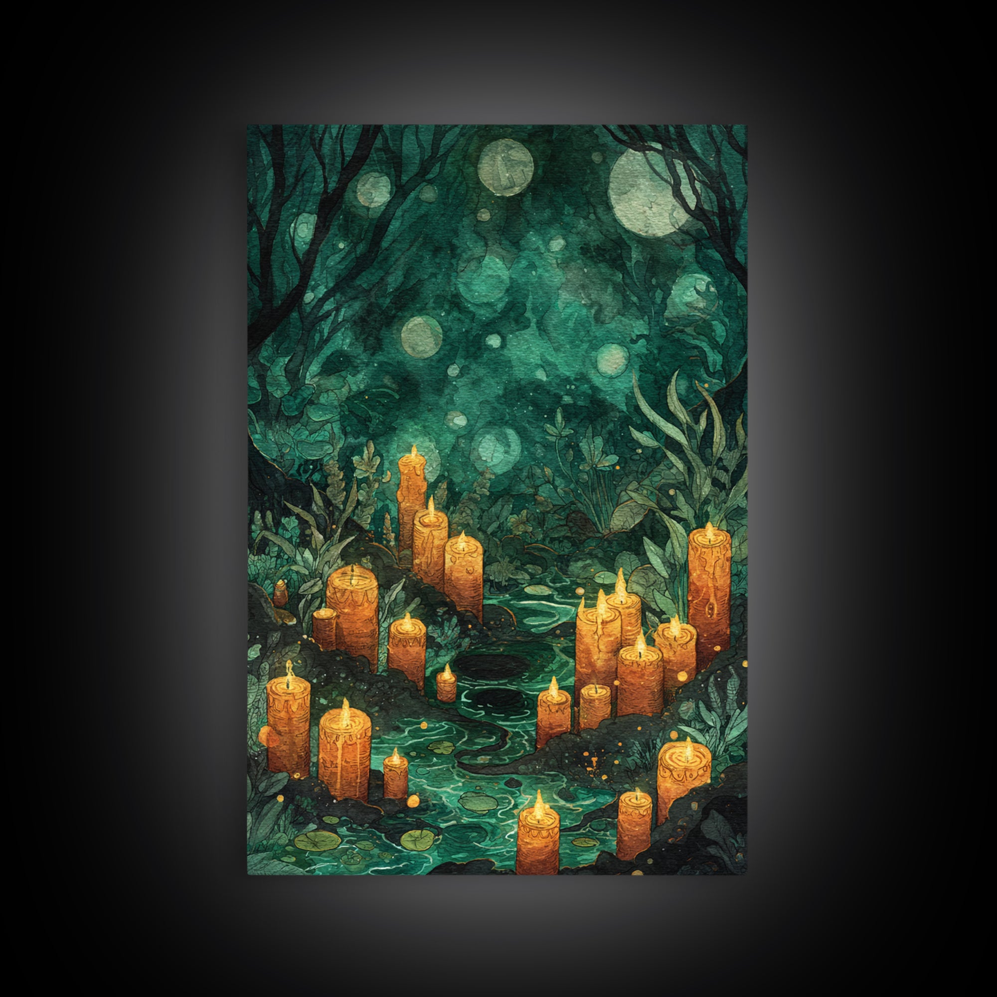 The Oracle Of The Glass Depths, Dark Fantasy Wall Art, Vertical Wall Art, Framed Canvas Print, Halloween Home Decor, Gothic Wall Art