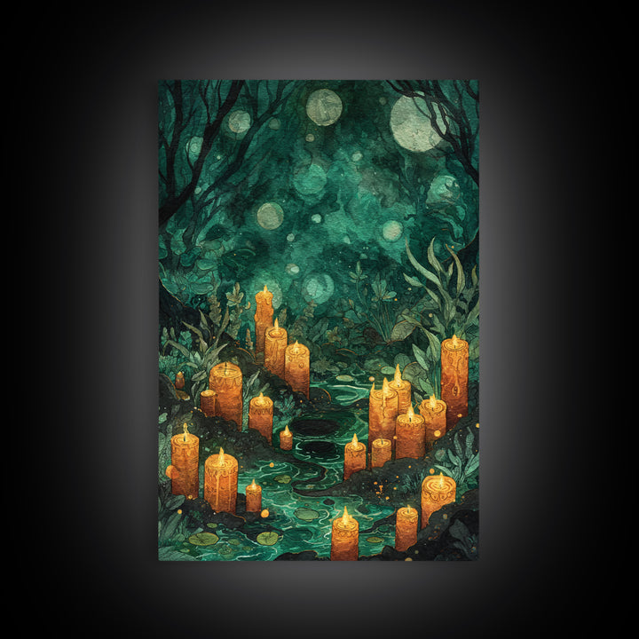 The Oracle Of The Glass Depths, Dark Fantasy Wall Art, Vertical Wall Art, Framed Canvas Print, Halloween Home Decor, Gothic Wall Art